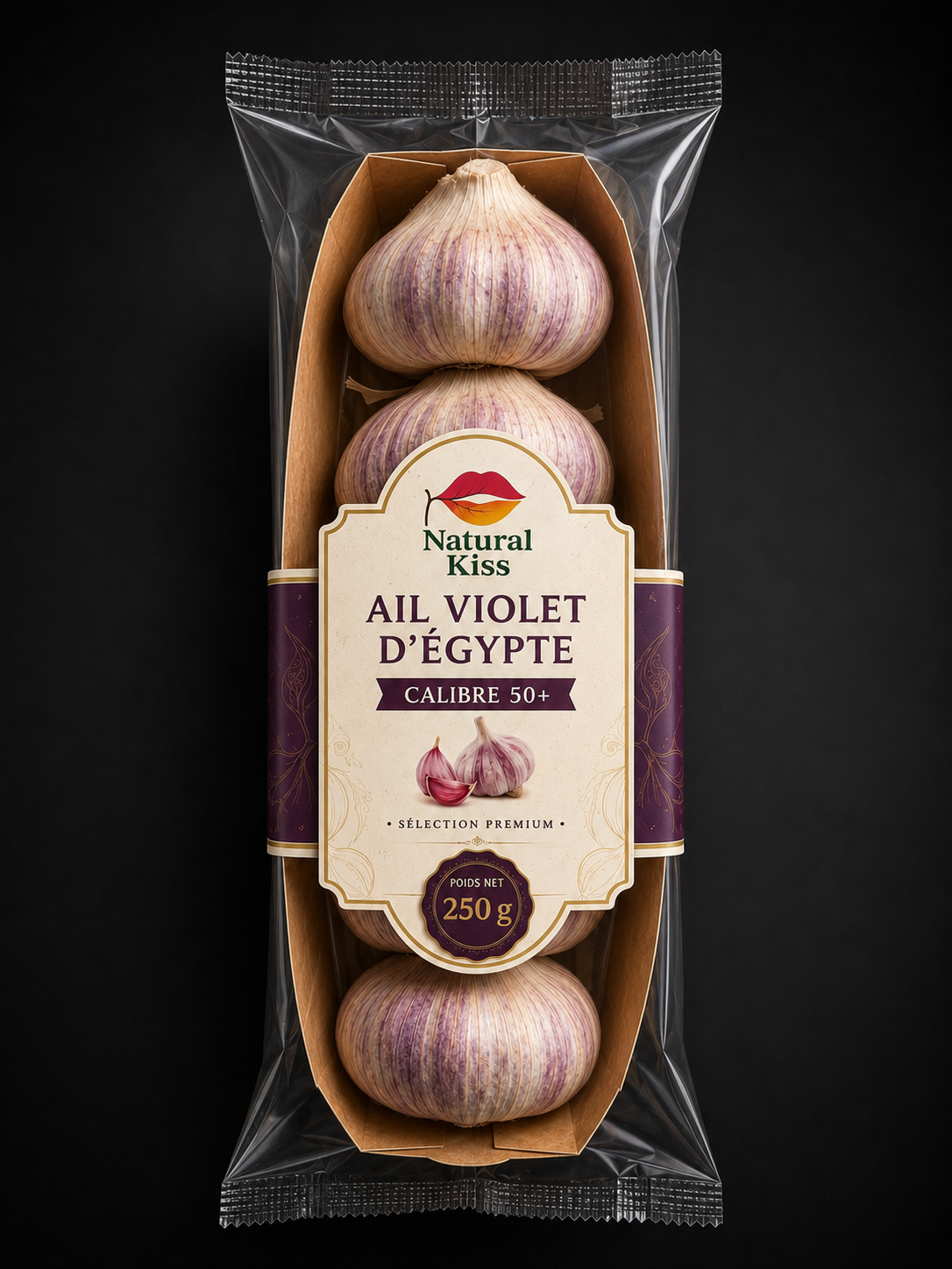 Natural Kiss Egyptian purple garlic, premium packaging